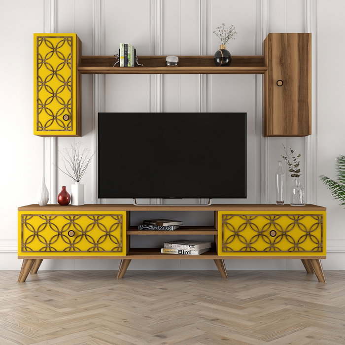 Hanah Home Unidad de TV Clase S - Nogal y Amarillo Hanah Home Unidad de TV Clase S - Nogal y Amarillo